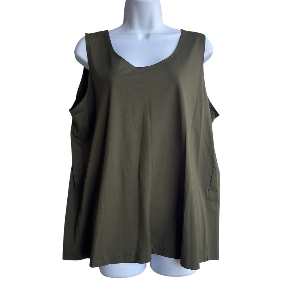 CHICOS 4 Olive Green Tank Top Women's Size XXL Sleeveless Scoop-Neck Blouse